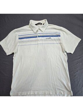 Travis Mathew XL Mens Polo Shirt White/Blue Striped Short Sleeve Golf Top